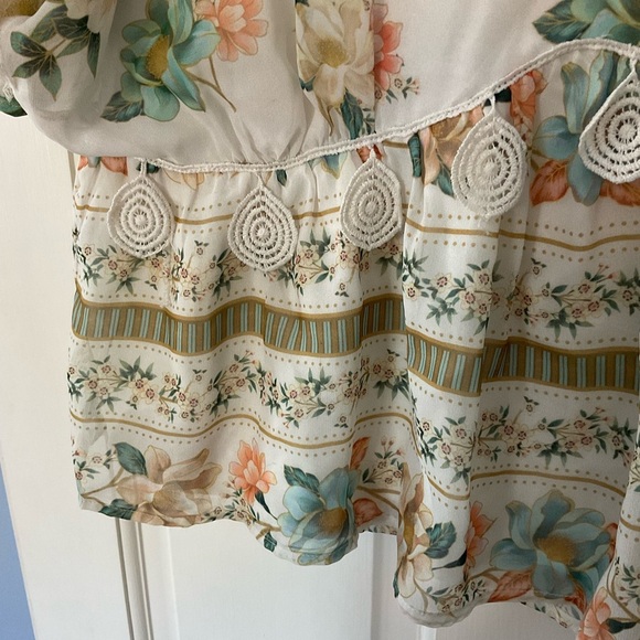 Anthropologie Farm Rio Hestia Floral Blouse Top Flutter Sleeve Crochet S Boho - Picture 7 of 12